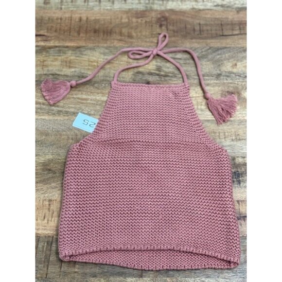 525 AMERICA Born in BKLYN Terracotta Tan Boho Knit Tassle Tie Halter Top XS Beac - Picture 3 of 13